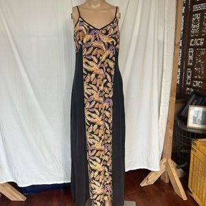 Tiki Girl Silk Maxi Dress colorful print black Medium